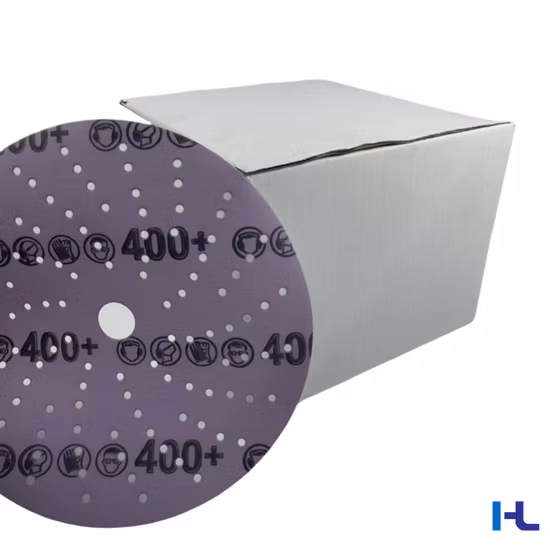 Platorello abrasivo con supporto in pellicola viola da 6 pollici, 150 mm, 17 fori, con gancio e anello, disco abrasivo in velcro, per vernice, sbavatura, ruggine, metallo, bordo della carrozzeria dell'auto